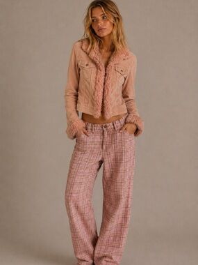 Vintage pink corduroy faux fur jacket